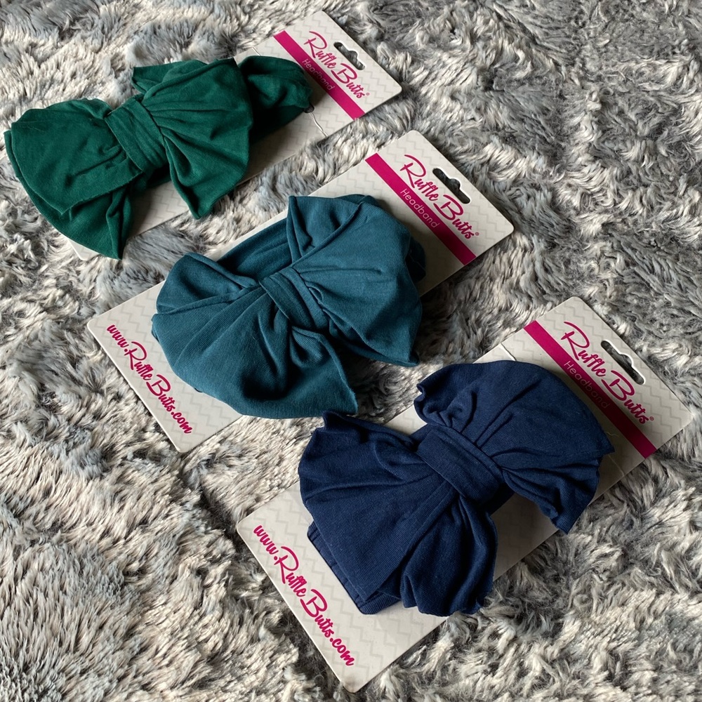 Ruffle Butts Bug Bow Headbands Lot New Navy Evergreen and Twilight